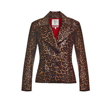 Leopard Print Pony Hair Blazer Jacket With Red Lining