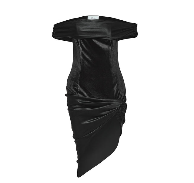 Off Shoulder Velvet Dress With Shiny Faric Details