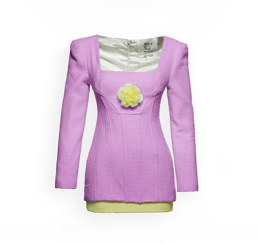 Corset Lilac Dress With Yellow Rosette And Hemline